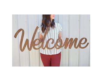 Wood Welcome Sign - custom name sign - custom word sign - family name sign - large wood sign - wood logo cutout