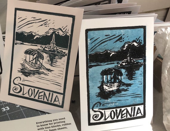 Slovenia Linocut Block Print