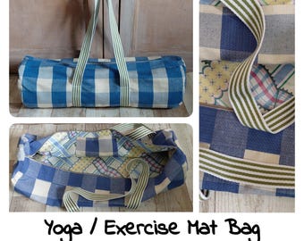 Yoga Mat / Exercise Mat Bag Handmade & Lined - Blue Check