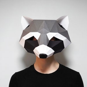 Raccoon Mask & Wall Art SET PDF TEMPLATE : Low Poly Model Mask, Wall Art, Wall Decor Origami Papercraft Pepakura 3D Paper Digital download