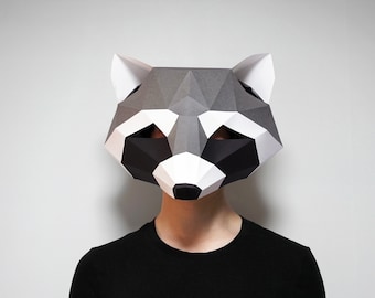 Raccoon Mask & Wall Art SET PDF TEMPLATE : Low Poly Model Mask, Wall Art, Wall Decor Origami Papercraft Pepakura 3D Paper Digital download