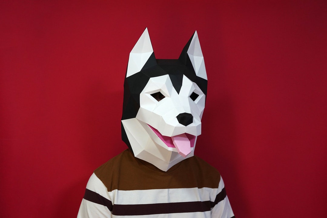 Husky Dog Mask PDF TEMPLATE : Low Poly Model Mask, Wall Art, Wall Decor