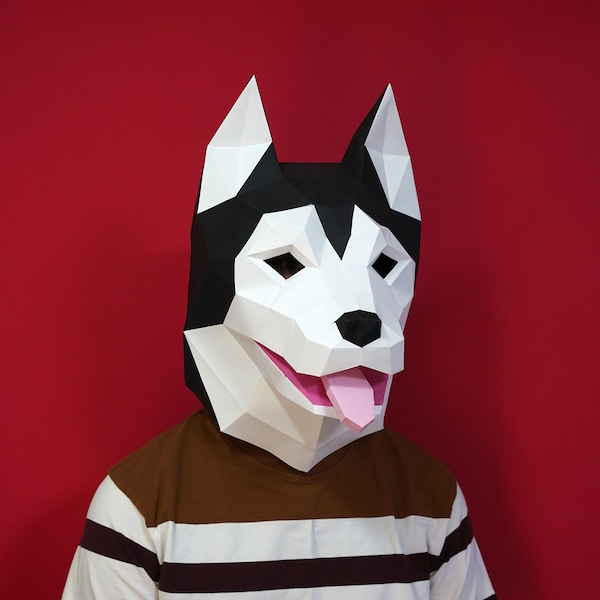Husky Hund Maske PDF VORLAGE : Low Poly Model Maske, Wandkunst, Wanddekor Origami Papercraft Pepakura 3D Papier Digital download