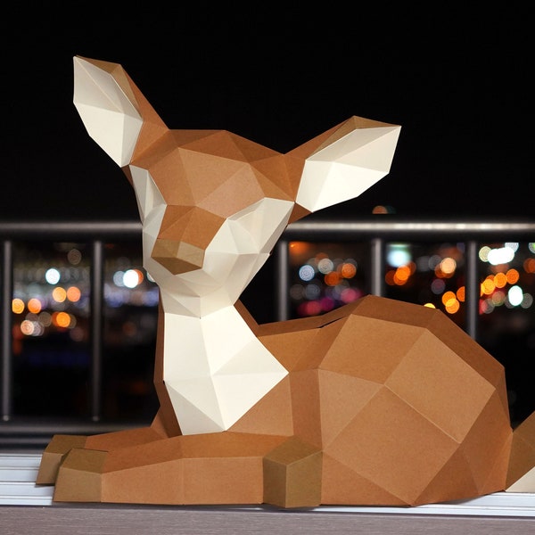 Rehkitz Modell PDF VORLAGE: Hirsch Low poly Bambi Tier Skulptur Rehkitz Papercraft 3D Origami Kit Home Decor DIY 3D Paper Crafts Pepakura