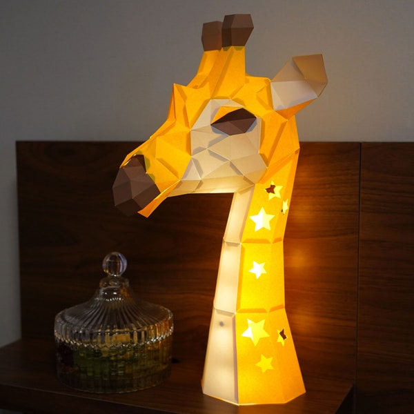 Lampe girafe 3d Papercraft DIY PDF TEMPLATE kit : Animal Paper lantern Low Poly Model Sculpture Origami Art Pepakura digital Paper Home Decor