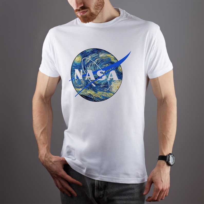 Nasa Shirt Van Gogh Starry Night T-shirt Graphic Tee Nasa Custom Logo Shirt Space Astronaut Geek Nerd Tee For Men /& Women Clothing GO1350