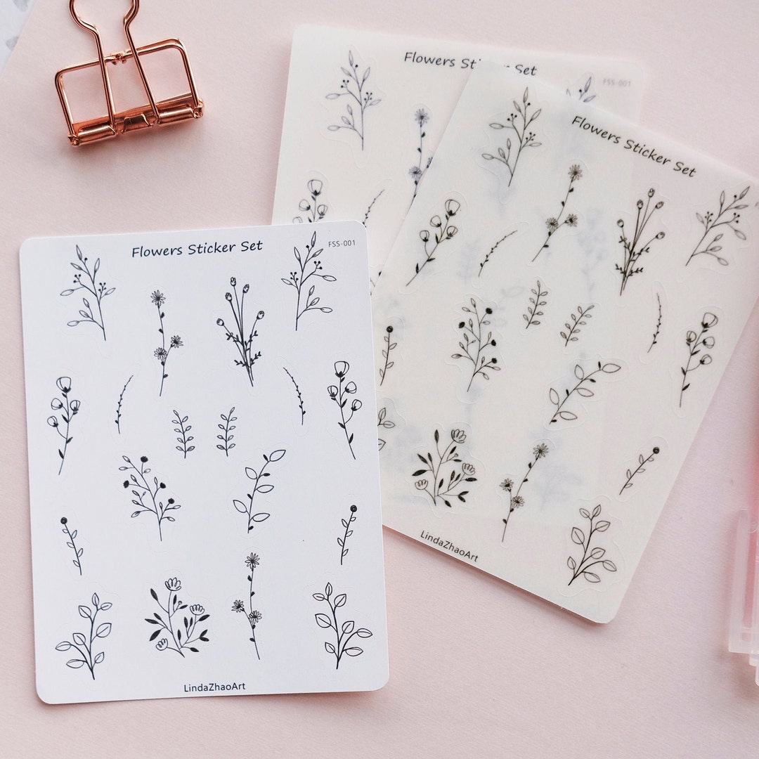 Wild Flower Sticker Sheet Black and White Planner - Etsy