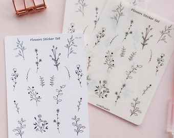 Wild Flower Sticker Sheet Black and White Planner