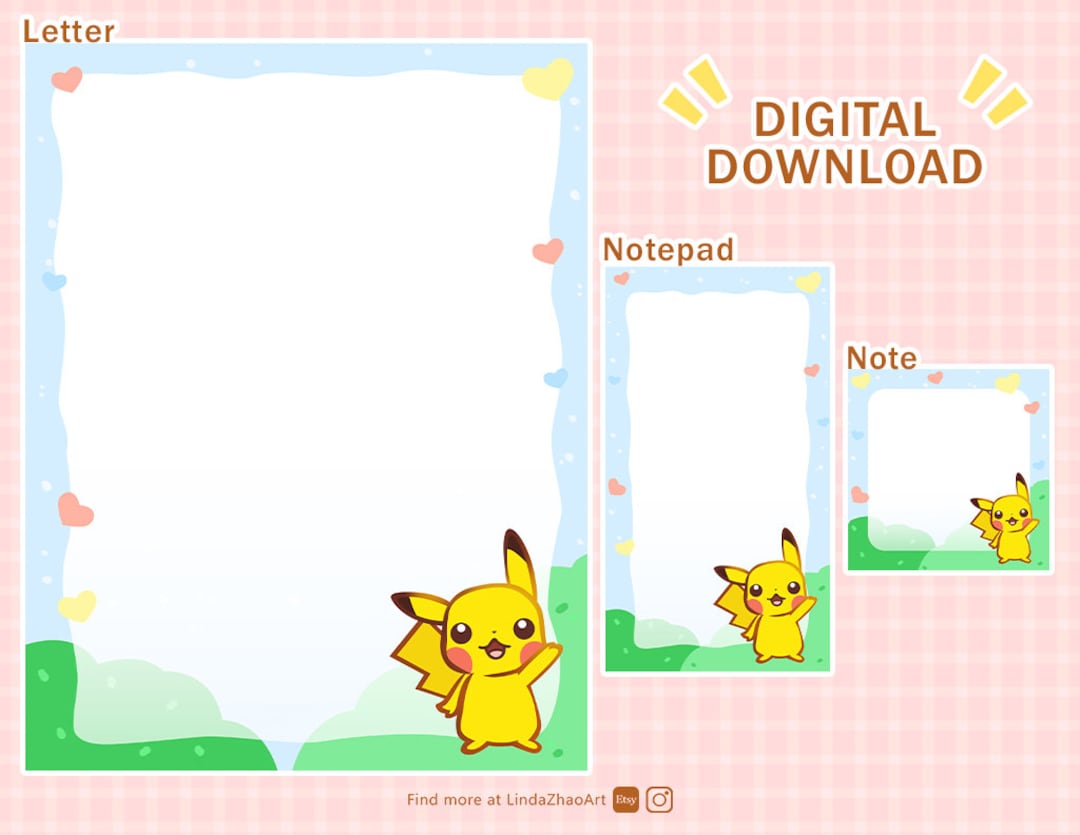 Pikachu Letter and Note Set Printable Pokémon Etsy Canada