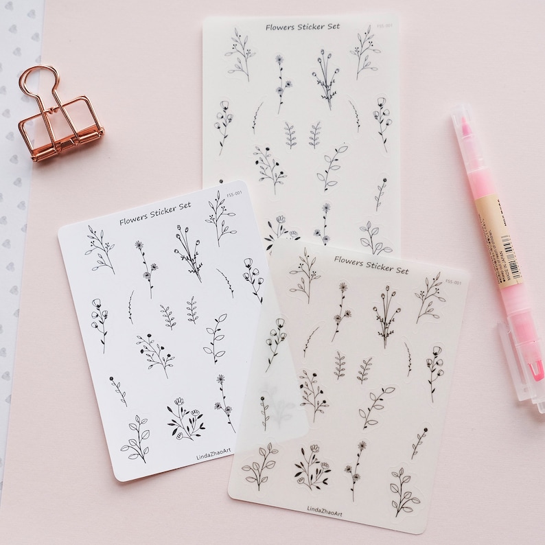 Wild Flower Sticker Sheet Black and White Planner - Etsy