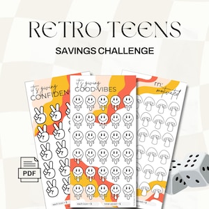 Retro Teens Cash Savings Tracker | Printable Savings Tracker budgeting cash envelope system Dave Ramsey Savings tracker