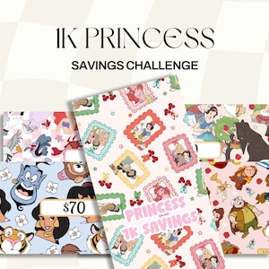 1K 2K 5K Princess Savings Challenge Binder | A6 Physical Cash Envelope Binder Budget Tracker for Family Trip