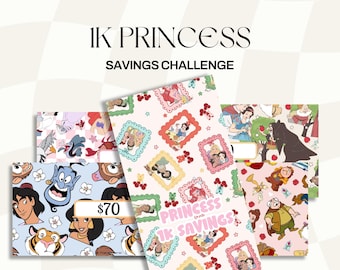 1K 2K 5K Princess Savings Challenge Binder | A6 Physical Cash Envelope Binder Budget Tracker for Family Trip