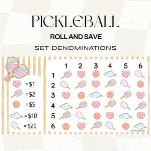 Pickleball Roll & Save Challenge Set Denominations Dice Budget Game Cash Envelope Savings Tracker A6 Game Cash Budget Gift for Her