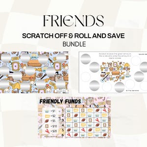 Friends Savings Challenge Bundle Scratch-Off + Dice Games Cash Envelope Budget Set A6 Printable cash budget system customisable gift