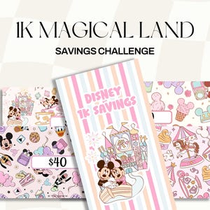 1K 2K 5K Theme Park Vacation Savings Challenge Binder | A6 Physical Cash Envelope Binder Budget Tracker for Family Trip