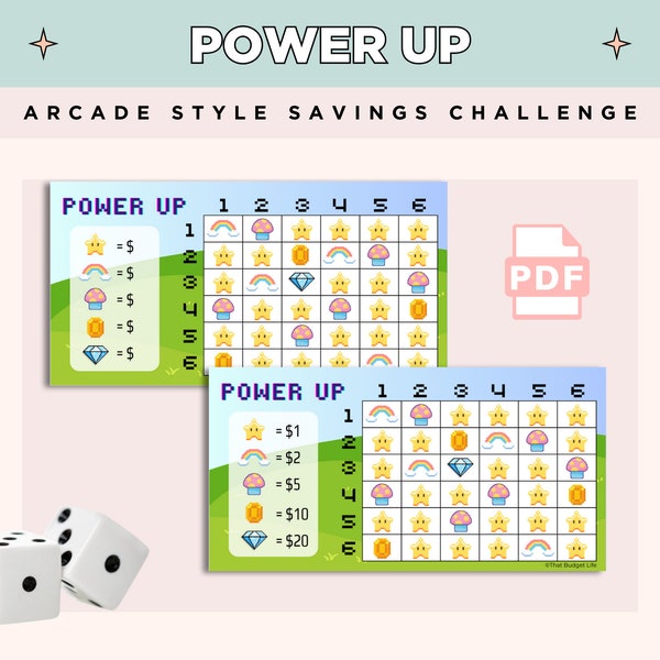 Power Up | Arcade Savings Challenge Game Cash Budgeting Savings Challenge Budget Binder Cash Envelope Challenge