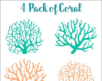 Set of 4 Coral Wall Decals - Deep Sea Ocean Wall Art - Sea Life Wall Decals - Nursery Coral Reef Decals Stickers