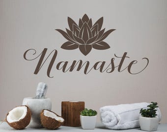 Namaste Decal, Namaste Wall Decal, Namaste Decor, Namaste Art Sticker, Yoga Wall Decal, Yoga Wall Art. Lotus Decal