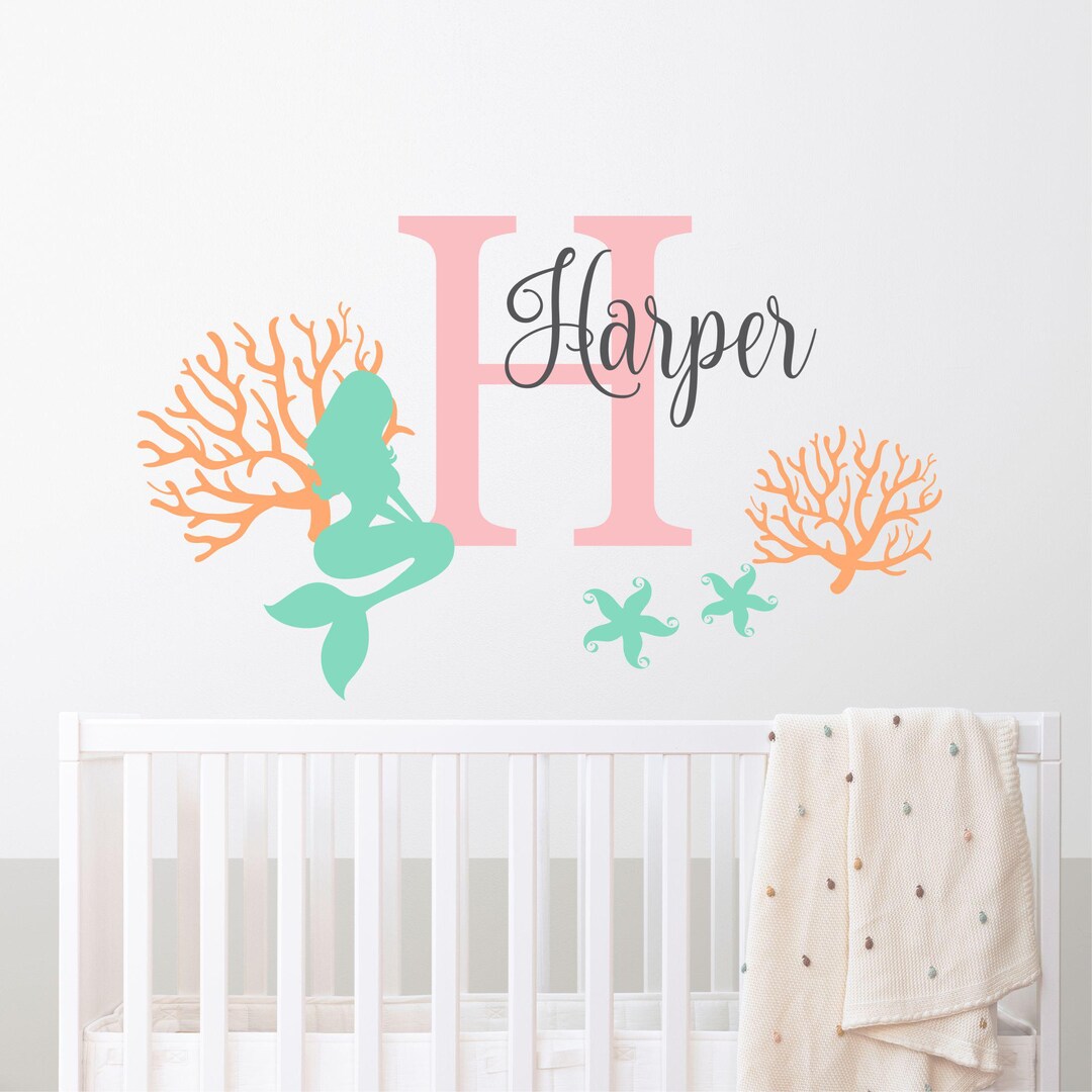 Mermaid Nursery Under the Sea Decal, Mermaid Wall Decal, Girls Initial ...