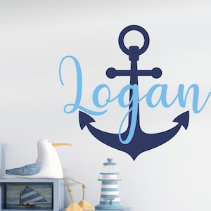 Anchor with Name Decal - Nursery Nautical Wall Decal - Nursery Anchor Decal