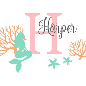 Mermaid Nursery Under the Sea Decal, Mermaid Wall Decal, Girls Initial Name Decal