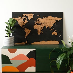 Mapa mundial de corcho, mapa de pared Push Pin, decoración de arte de pared imagen 5