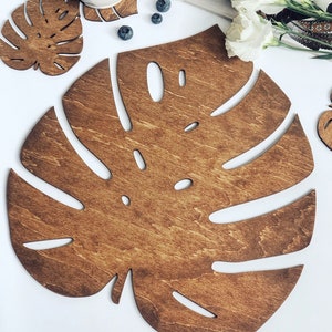 Wooden Rustic Placemats Monstera Leaf Handmade Nature Decor for Wedding Table Decoration Mats Kitchen Decor Wood Botanic Placemat image 1