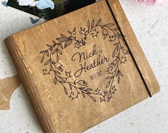 Álbum de recortes de boda, álbum de fotos de madera, libro de fotos de boda personalizado, libro de recuerdos para parejas, regalo del quinto aniversario