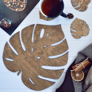 Wooden Rustic Placemats Monstera Leaf Handmade Nature Decor for Wedding Table Decoration Mats Kitchen Decor Wood Botanic Placemat image 6