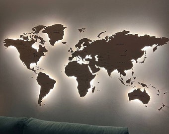 Wall World Map Wood Art Travel Map Office Decor New Home Gift