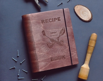 wooden recipe book etsy
