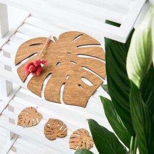 Wooden Rustic Placemats Monstera Leaf Handmade Nature Decor for Wedding Table Decoration Mats Kitchen Decor Wood Botanic Placemat image 2