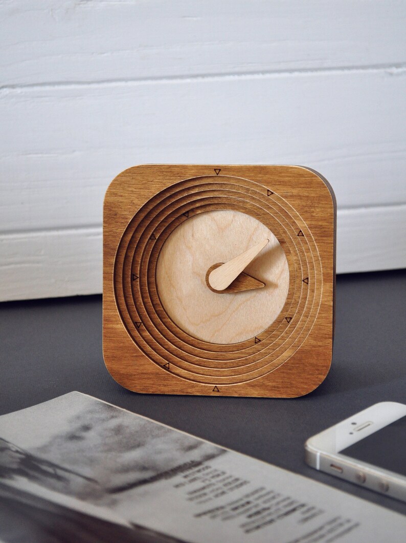 Wood Desk Clock Table Unique Small Office Accessories Coworker Boss Gift Bedroom Decor New Home 5th Anniversary