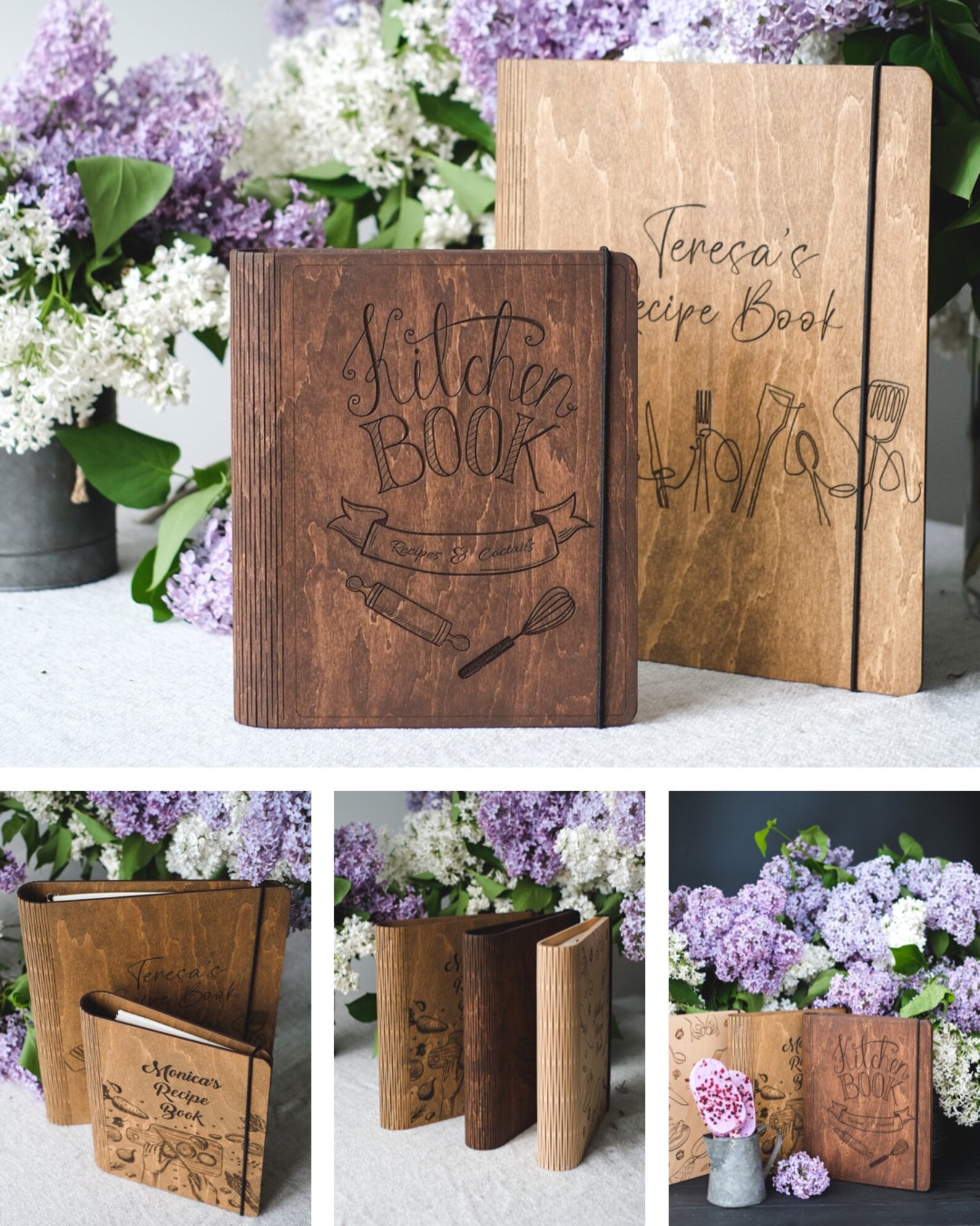 Custom Recipe Book Binder Wooden Recipe Journal Blank Cookbook Etsy