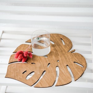 Wooden Rustic Placemats Monstera Leaf Handmade Nature Decor for Wedding Table Decoration Mats Kitchen Decor Wood Botanic Placemat image 3