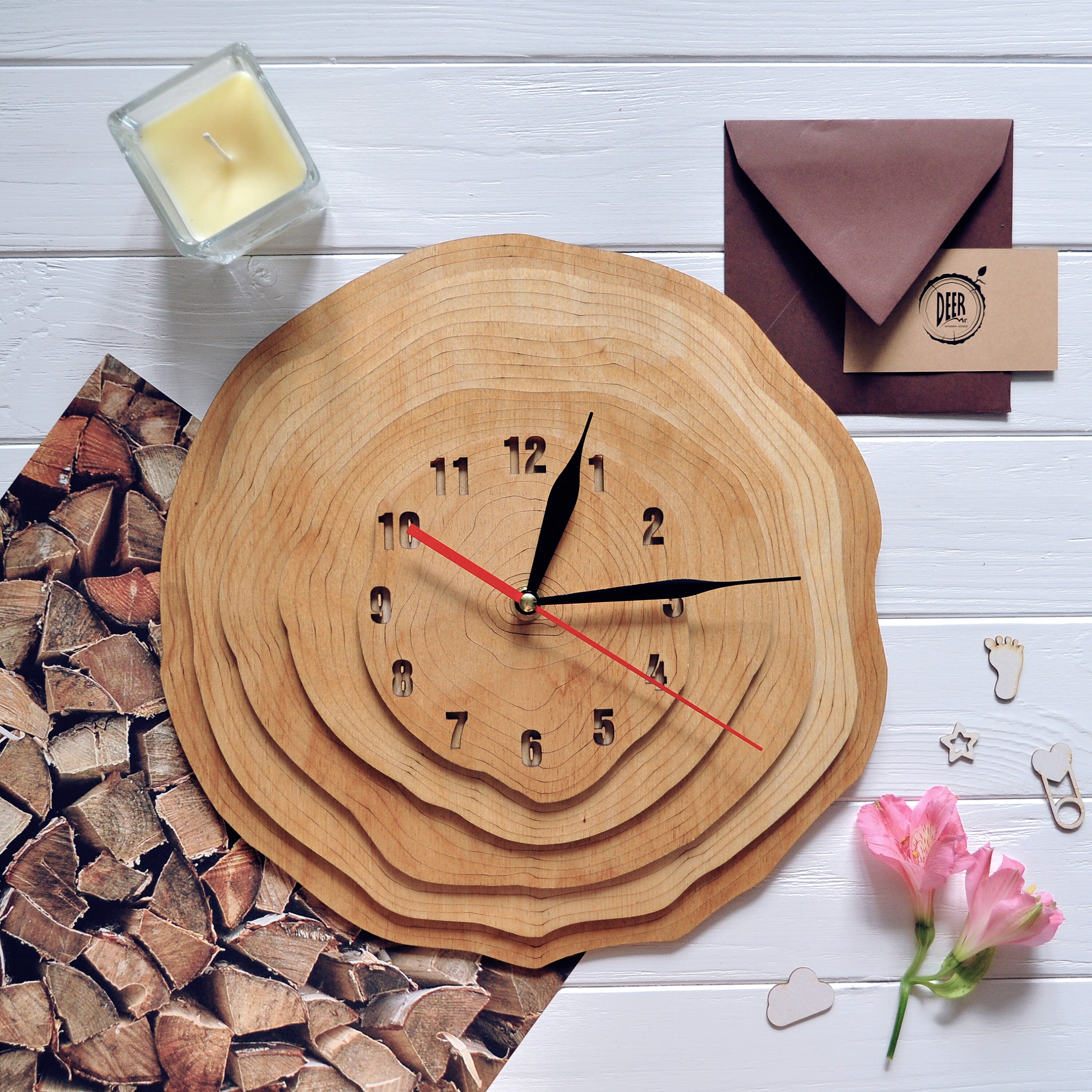 Wooden Wall Clock Rustic Large Clock Unique Kitchen Modern Etsy