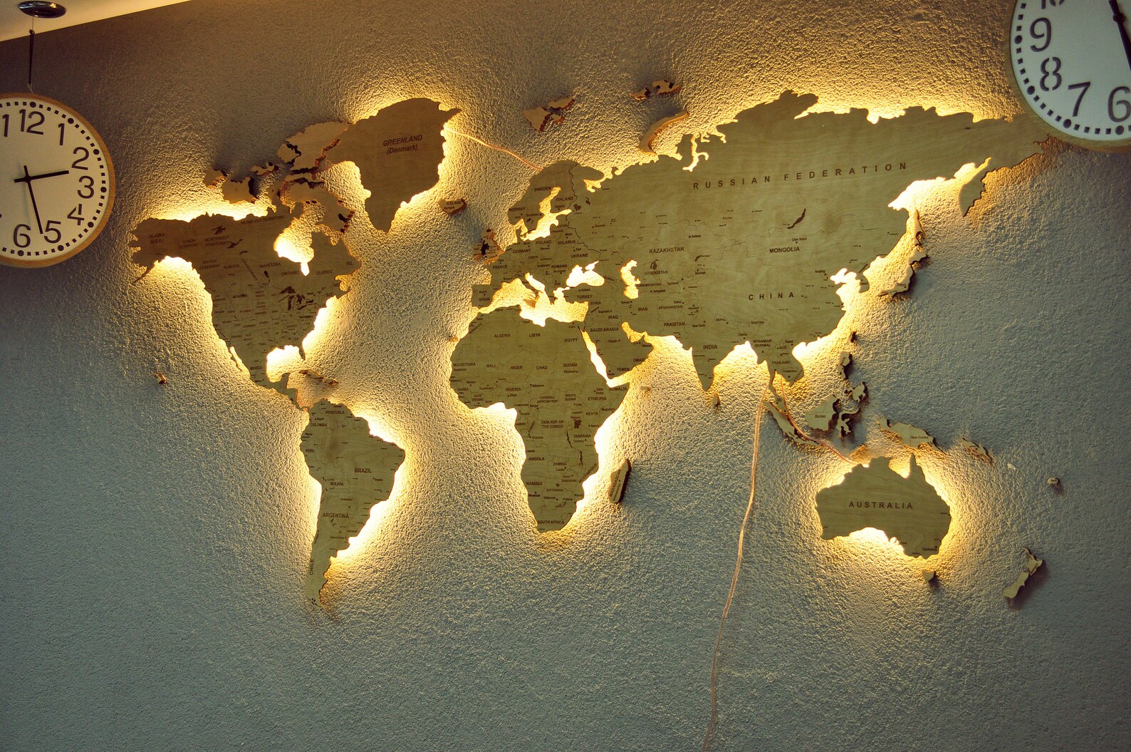 Buy Wood World LED Map Wall Art Decor Light World Map Wooden Large Online in India Etsy