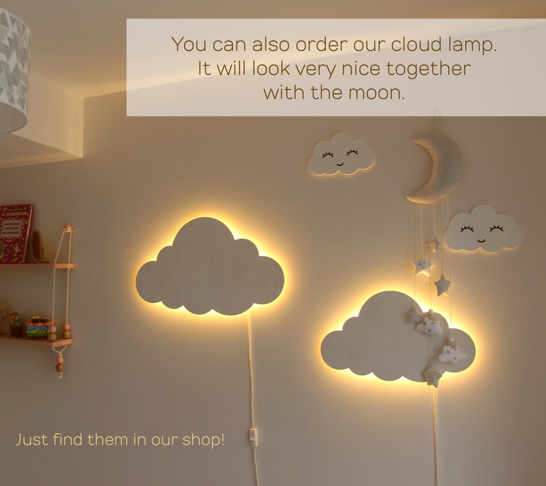 Moon Wall Kids Decor Nursery Night Light Baby Room Lamp Etsy