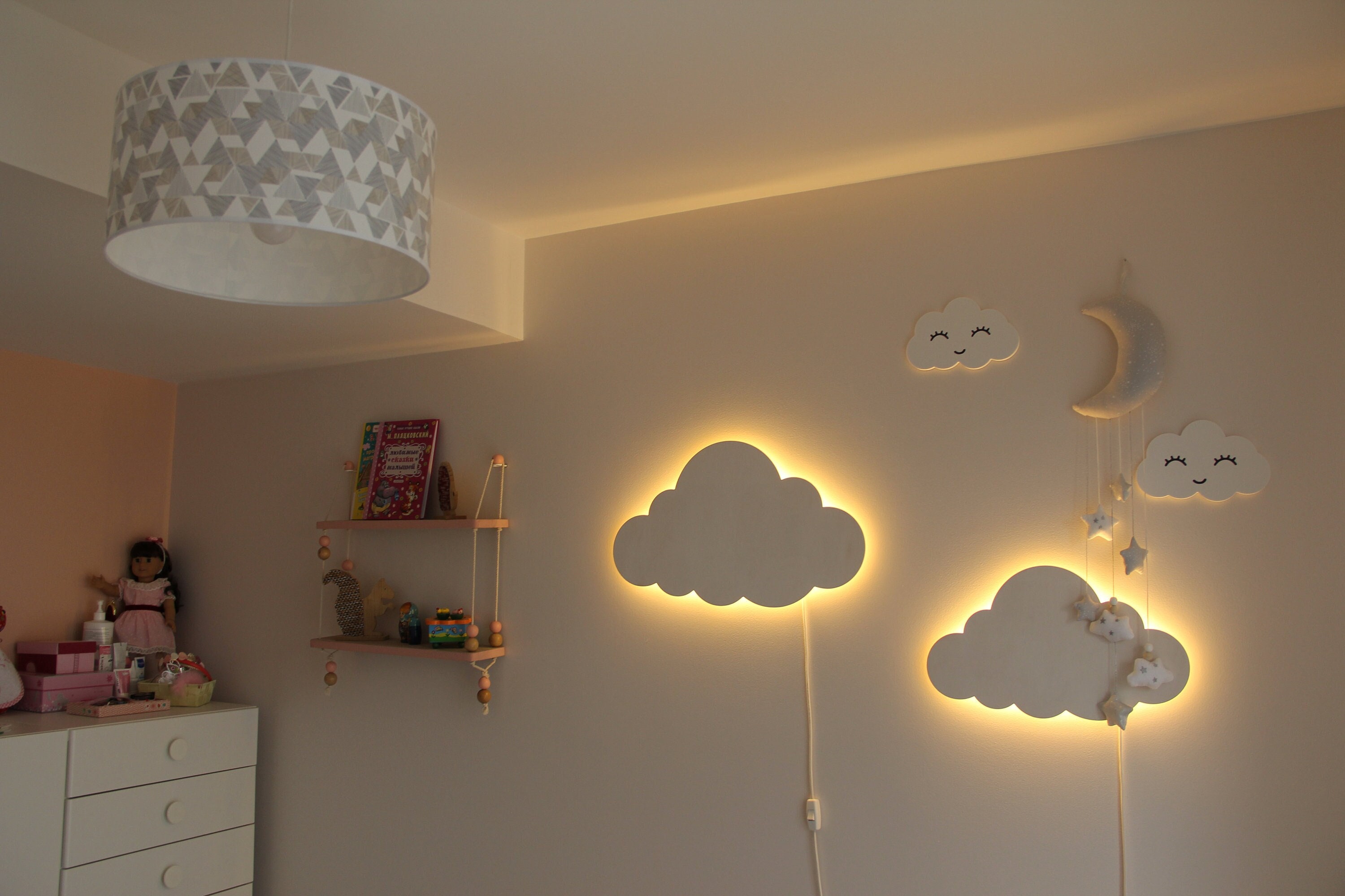 Nuage Night Light Wood Kids Lamp Baby Room Led Lampe Nursery Childrens de Chevet Éclairage Wall Deco