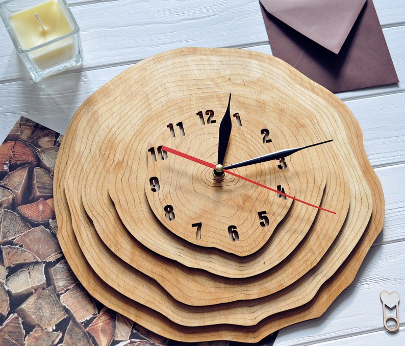 Wooden Wall Clock Rustic Large Clock Unique Kitchen Modern Etsy