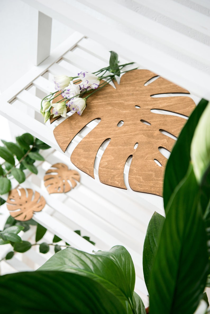 Wooden Rustic Placemats Monstera Leaf Handmade Nature Decor for Wedding Table Decoration Mats Kitchen Decor Wood Botanic Placemat image 8
