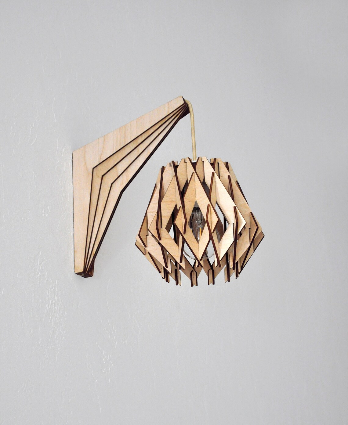 Wooden Wall Sconce Light Lamp Rustic Plug In Wall Modern Brass Etsy