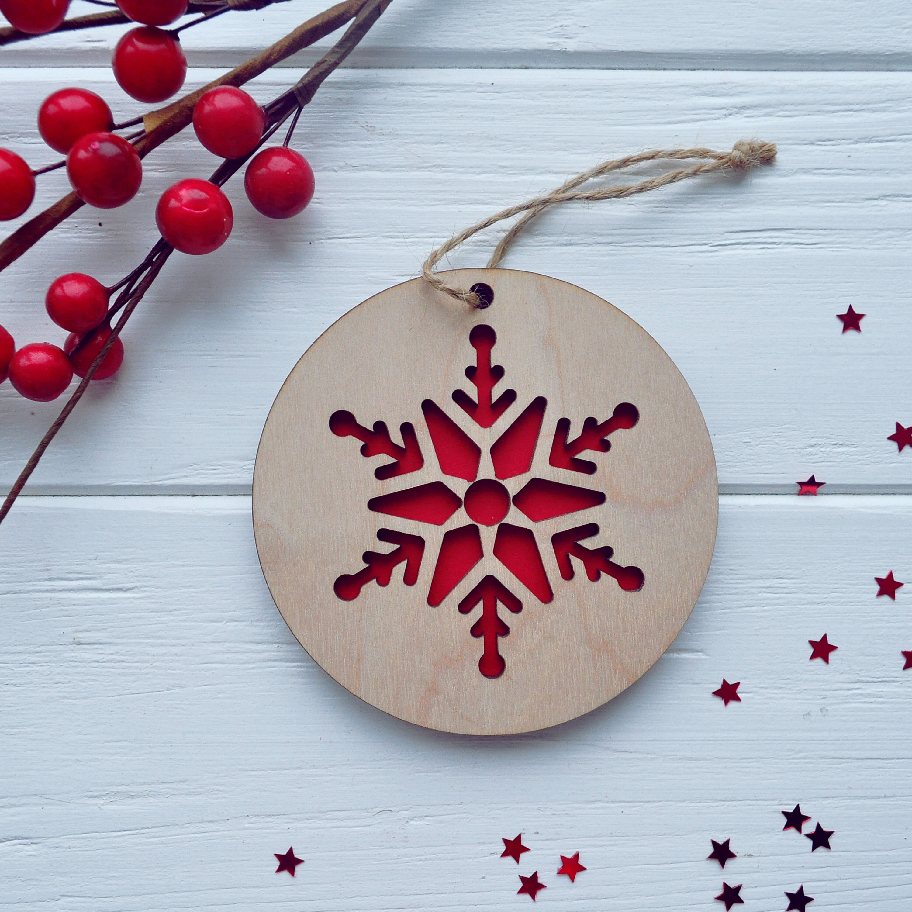 Set Of 612 Wood Christmas Ornaments Snowflakes Gift Box Etsy