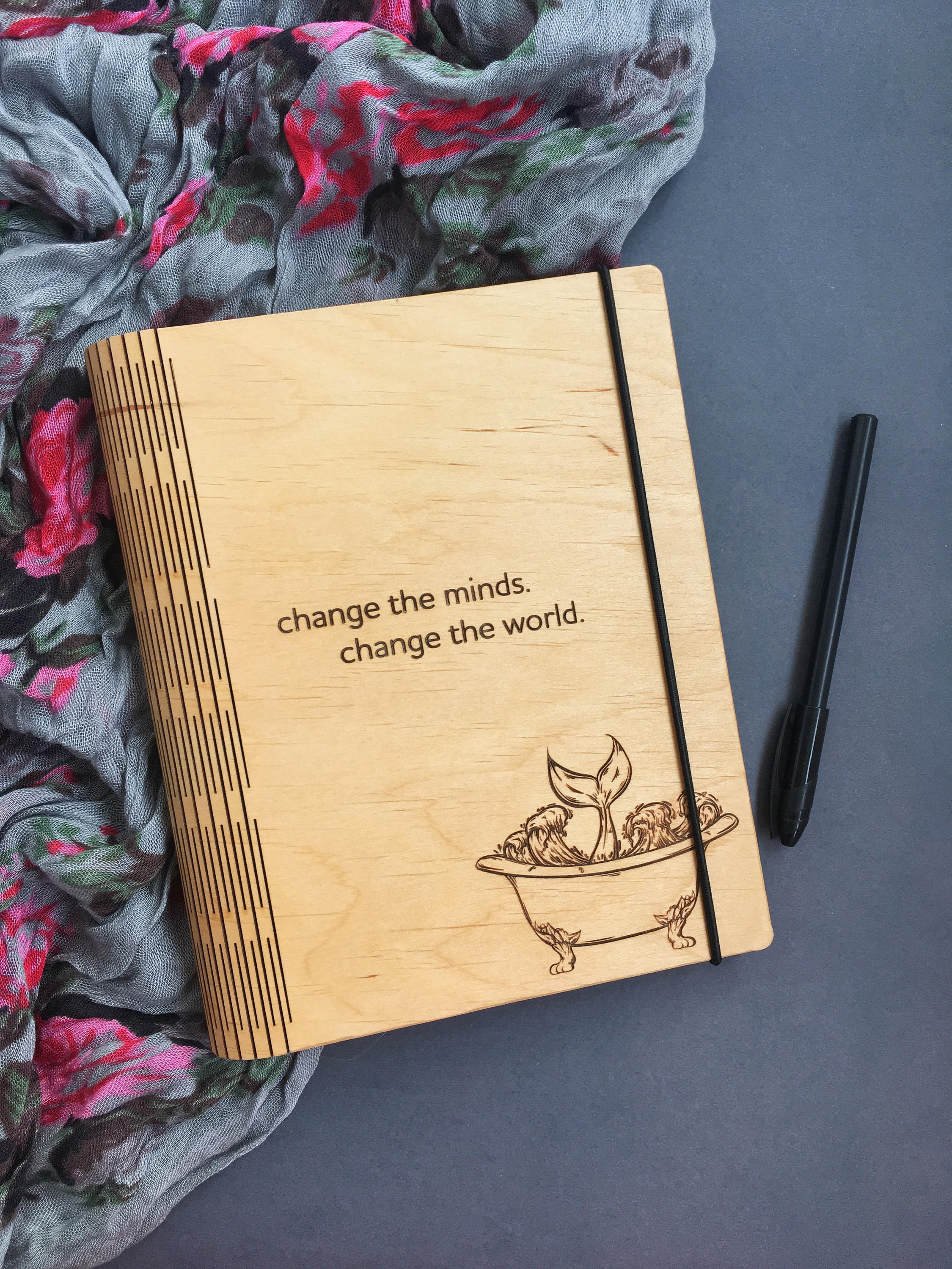Wood Engraved Sketchbook Custom Notebook Blank Motivational Etsy