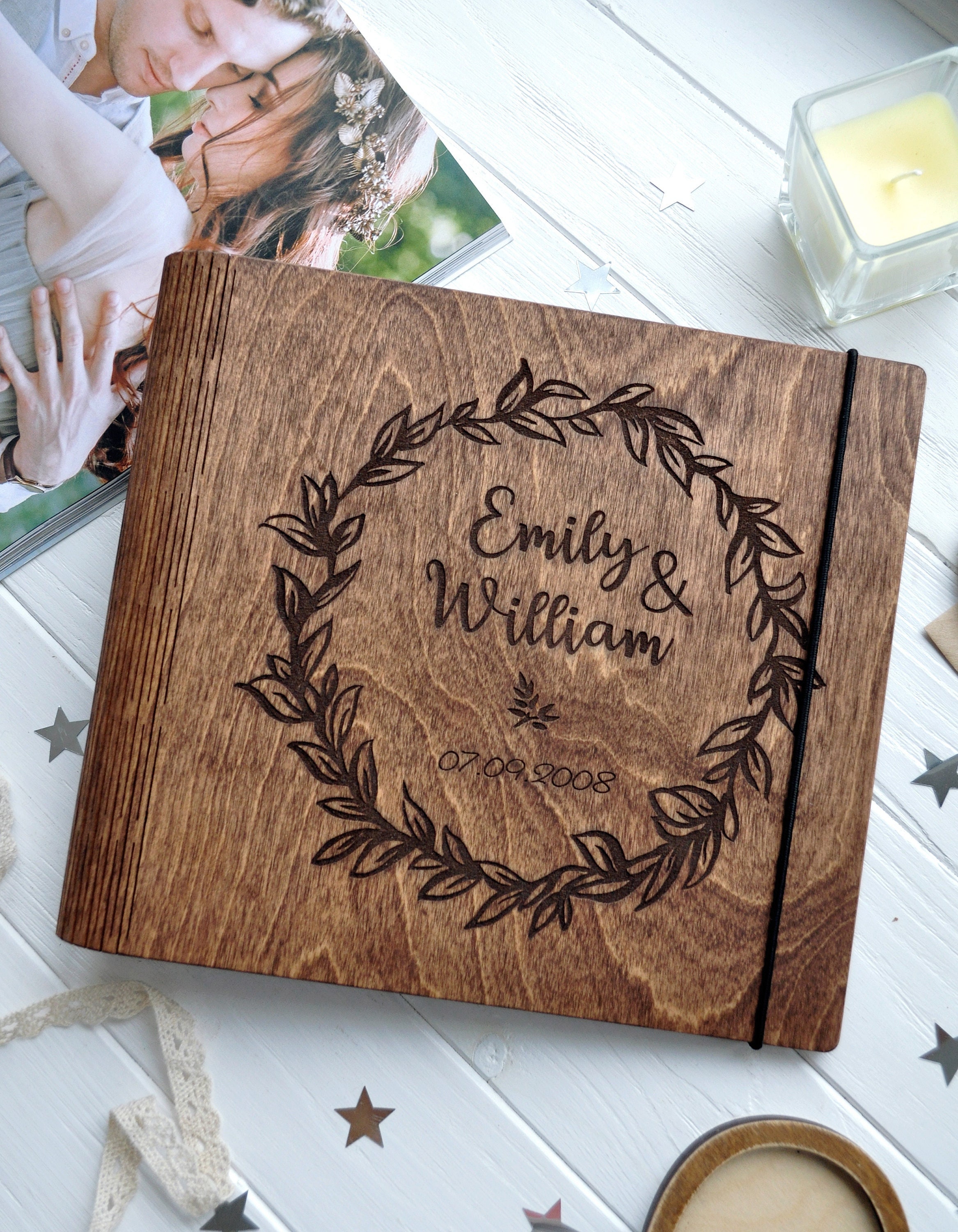 Rustic Wedding Guestbook, Personalized Photo Album for Wedding, Wooden  Scrapbook Family Photo Album 5 X 7 Advice or Wishing Well Guest Book 