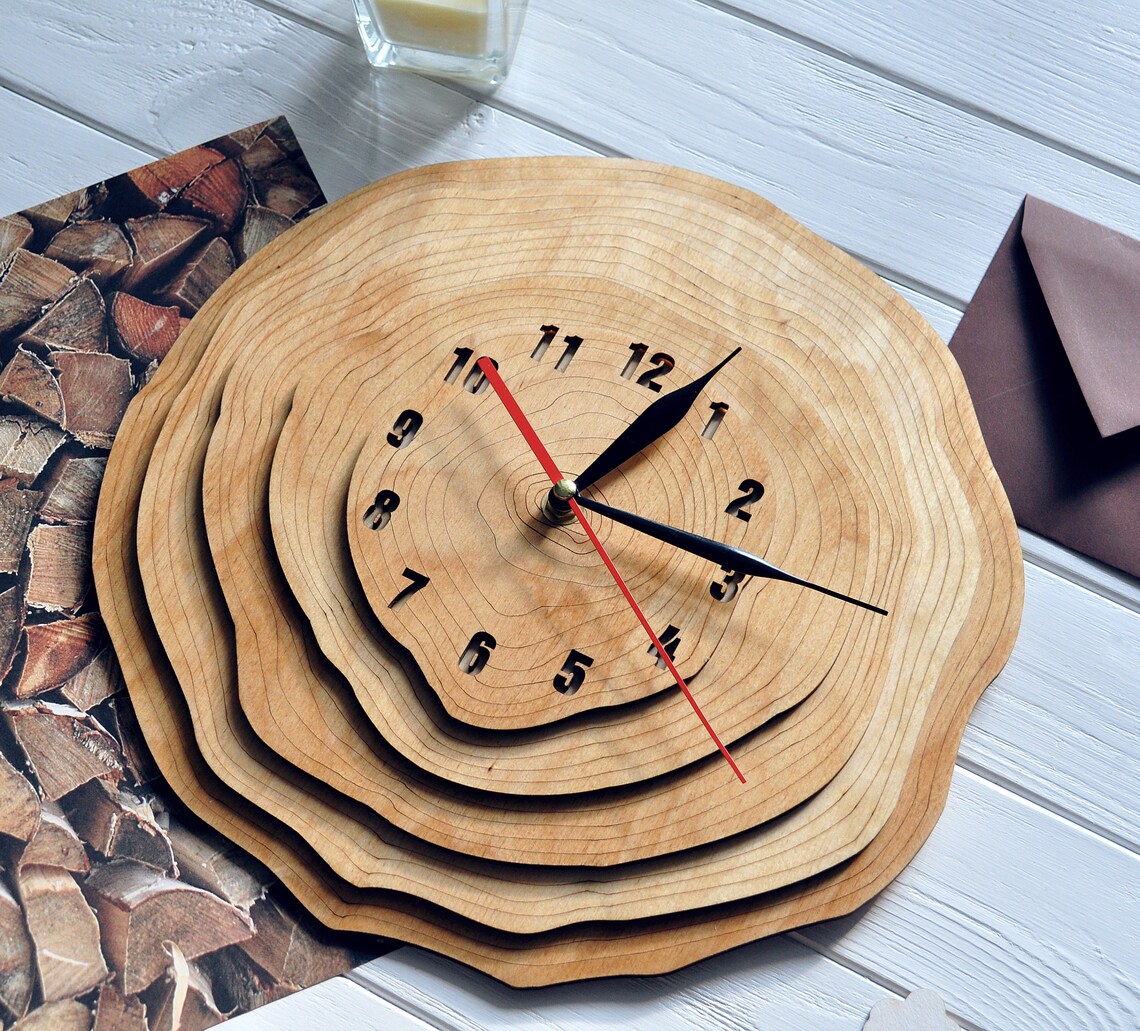 Wooden Wall Clock Rustic Large Clock Unique Kitchen Modern Etsy