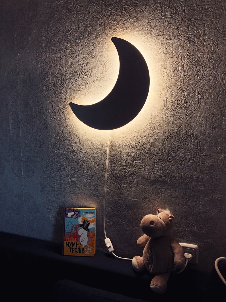 Moon Wall Kids Decor Nursery Night Light Baby Room Lamp Etsy