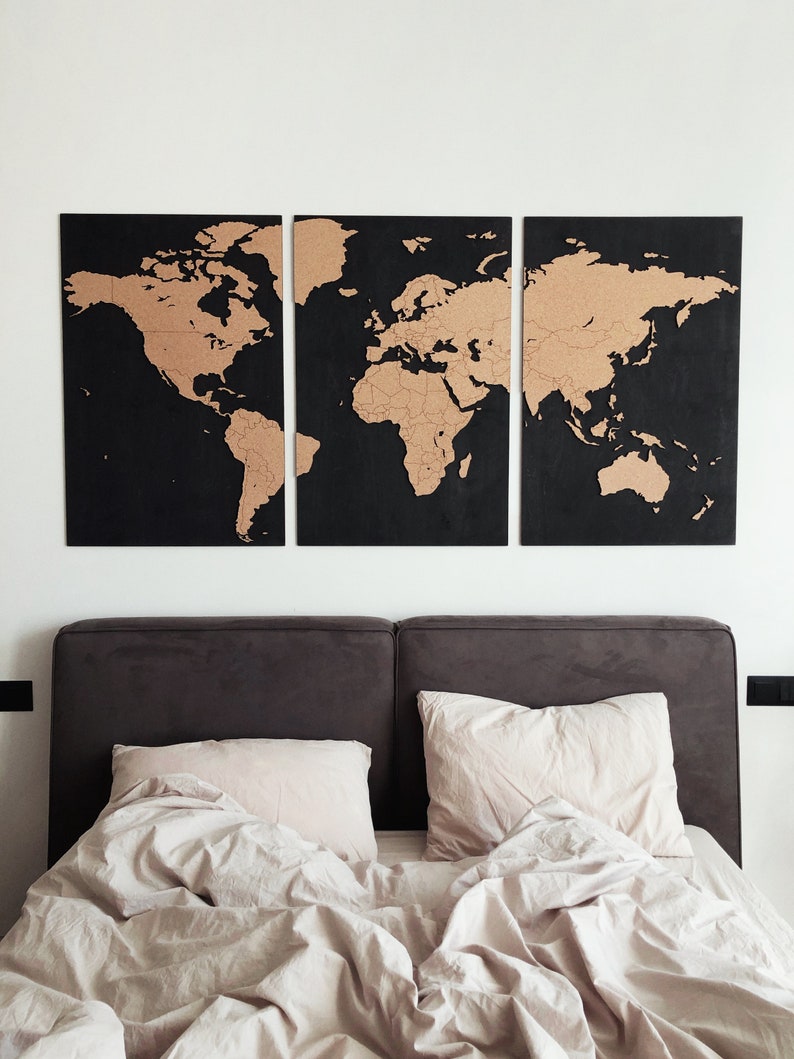 Mapa mundial de corcho, mapa de pared Push Pin, decoración de arte de pared imagen 3