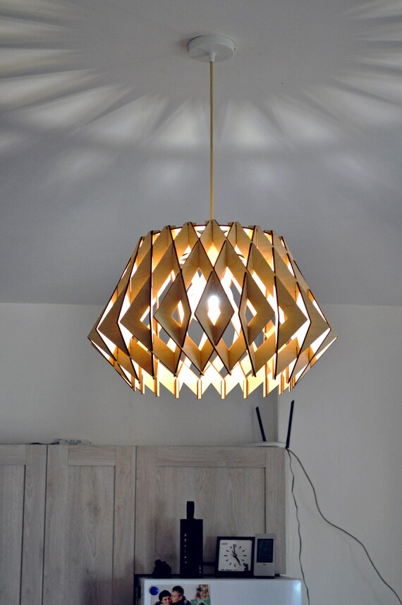 Wooden Pendant Lamp Light Chandelier Fixture Hanging Ceiling Lamp Lighting Geometric Decorative Lamp Shade Kitchen Dining Chandelier